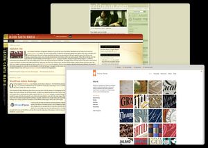 The websites of Jeffrey Zeldman (2004), Jason Santa Maria (2008), and Jessica Hische (2012).