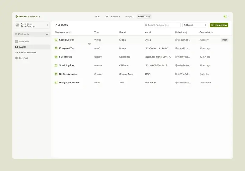 Example of Enode UI
