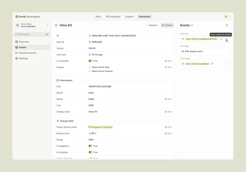 Example of Enode UI