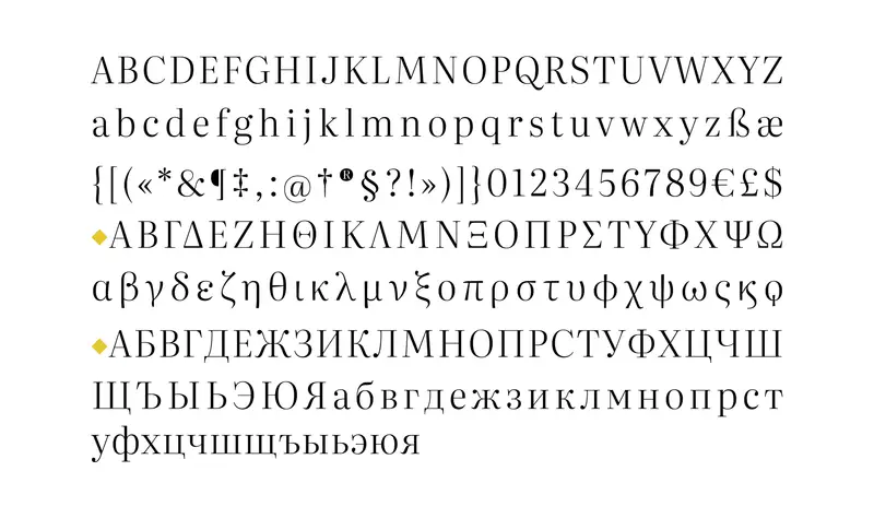Literata’s Latin, Greek and Cyrillic alphabets, figures and punctuation