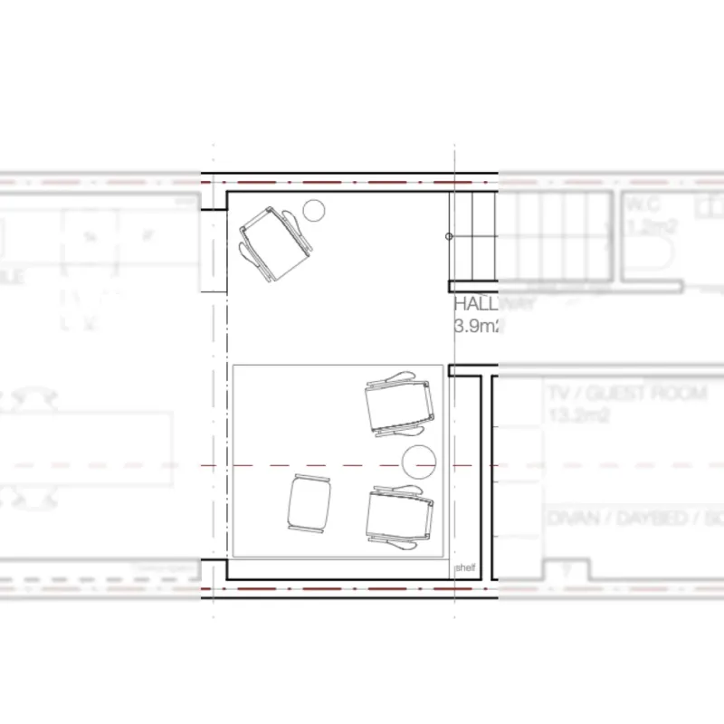 Dining area → Seating/reading area