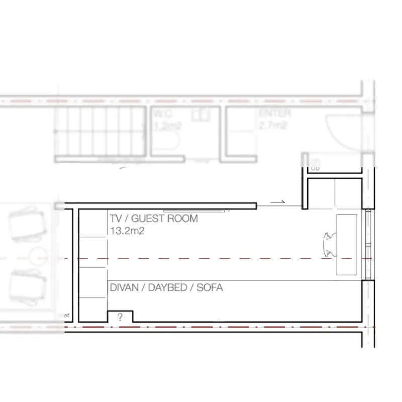 Kitchen → TV/guest room