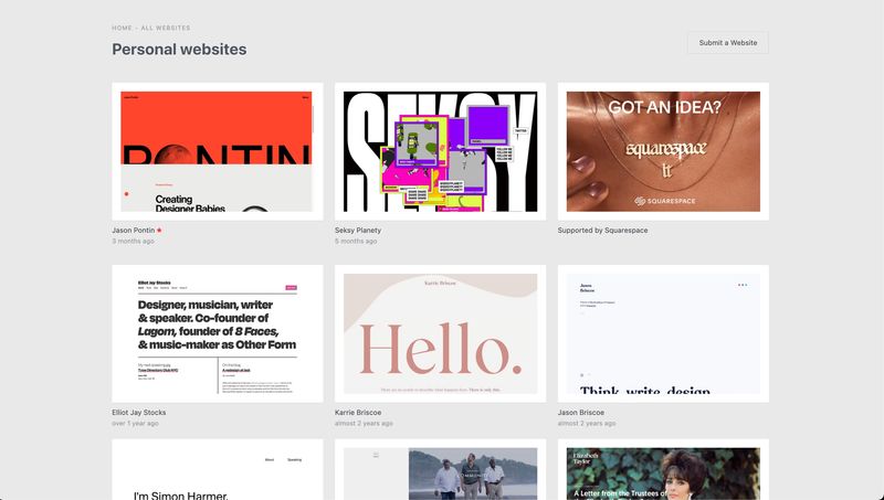 The “personal websites” category on Siteinspire, with two additions in the past year.