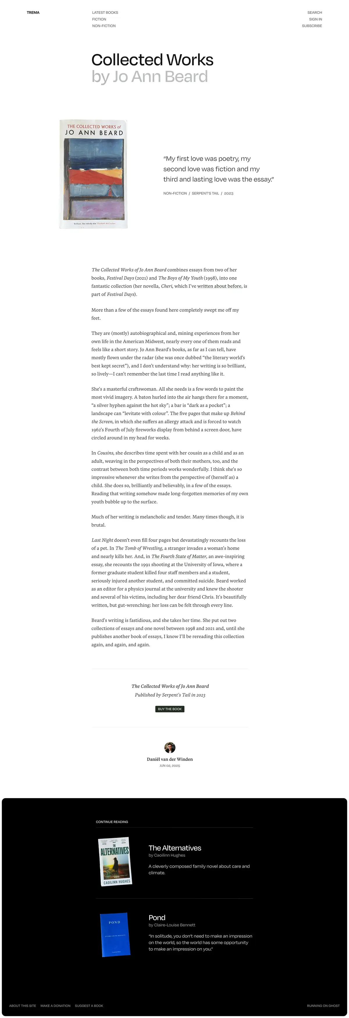 The page for a book recommendation; the heart of my publication.